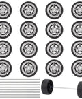 Rad 16 Pack Toy Car Wheels Set With 8 Shaft Axles For RC Cars Trucks Robots And DIY Models Featuring 40x11mm rubber wheels, 16 wheels, 8 axles.