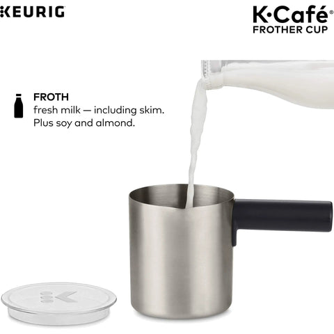 Non Dairy Milk Frother For K-Café Coffee Makers Only, Hot And Cold Frothing, 34-Ounce Capacity, Charcoal Finish, stainless steel jug