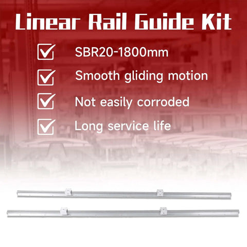 Heavy Duty Beefed Up SBR20 1800mm Linear Rail Guide Kit With Two Rails And Four SBR20UU Carriages text and rails visible