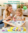 Woman and child using Compact T02 Mini Sticker Printer With Bluetooth Label Maker Inkless Thermal Printer for educational activities.