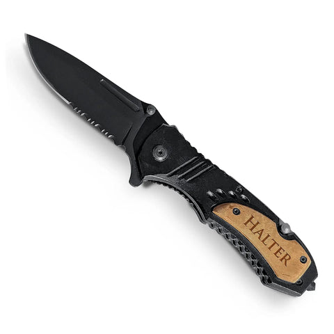 Personalized Groomsmen Pocket Knife Gift For Best Man And Groom Custom Engraved Folding Knife with wooden handle