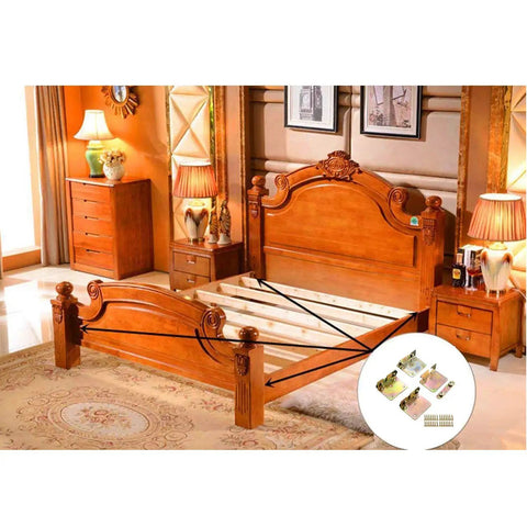 Rock Solid Heavy Duty Bed Rail Connectors For Wood Frames Non Mortise Headboard And Footboard Hardware Kit With Screws in a bedroom setting