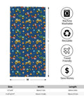 Ultra Soft Microfiber Bath Towel For Adults with blue pattern, size chart showing 12"x24" and 13.8"x27.5" dimensions