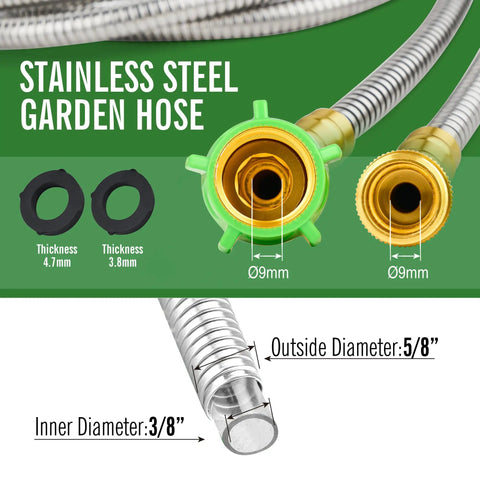 304 Stainless Steel Garden Hose 20 Ft With Female To Male Metal Connector No Leakage Built To Last Flexible Lightweight Kink Free