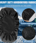 Heavy Duty Winch Cover For 8500 To 17500 Lb Models waterproof 600D Oxford fabric with elastic band design, shown in black.