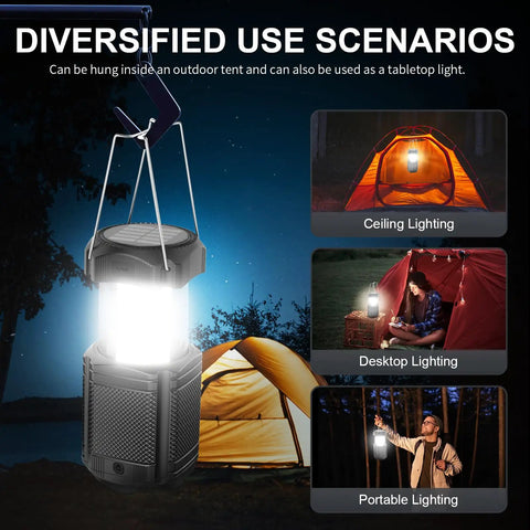 Camping Lantern With 5000mAh Solar Hand Crank Telescopic LED Flashlight And USB Charger for tent and outdoor use