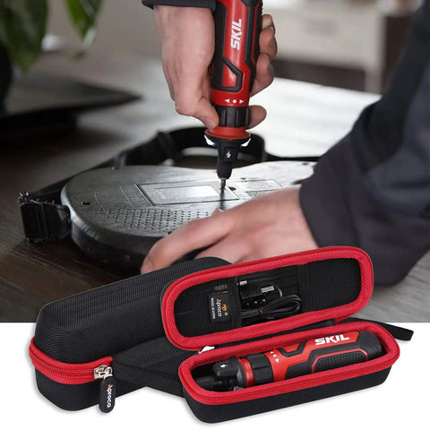 Tough As Nails Protective Travel Case For Twist 2.0 Rechargeable 4V Cordless Screwdriver Tool Organizer Bag showing zipper and interior.