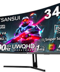 34 Inch Ultrawide Curved Gaming Monitor 3440x1440 UWQHD With Up To 200Hz Refresh Rate, HDR, AI Crosshair, stand view