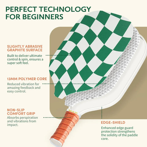 Detailed view of Beginner Friendly Pickleball Paddle Set With Two Graphite Fiberglass Rackets USAPA Approved paddle parts.