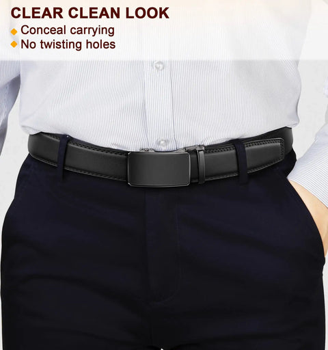 Two Pack Leather Ratchet Belts For Men With Easy Click Buckle Cut-To-Fit 1 3/8 Inch Wide Adjustable 32 To 38 Inch Waist Black And Deep Brown Built For Quick Adjustments And All Day Comfort On The Go