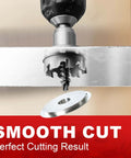 Beefy Carbide Hole Saw Heavy Duty Cutter for Stainless Steel and Sheet Metal Three Quarters Inch 19 mm Size in action