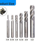 Pro Grade HSS Square Nose End Mill Set With 4 Flute Straight Cutters, 6 Imperial Sizes from 1/8 to 1/2 inch for mill drill