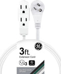 Heavy Duty Three Outlet Flat Extension Cord 3 Feet Long Grounded Power Cable with secure prong plugs and flat profile.