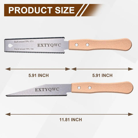 Two Pack 6 Inch Pull Saw With Flexible Double Edged Blade 17 TPI For Hard Wood And 11 TPI For Soft Wood Perfect For Sawing Trimming Gardening Wood And Plastic Pipe Cutting, size view
