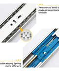 Close-up of Top Shelf 10 Pair 16 Inch Heavy Duty Soft Close Drawer Slides featuring balls and springs for smooth drawer operation.
