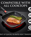 Square Indoor Grill Pan With Removable Handle For Even Heating Meat And Veggies, 11 Inch Nonstick Griddle Skillet in use