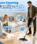 No Fuss Heavy Duty Steam Mop With Seventeen Attachments And Adjustable Two Sixty Degree Flow that cleans hardwood and tile effortlessly.