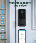Keyless Entry Door Lock With Fingerprint And Touchscreen Keypad That Really Locks It Down Five Ways To Unlock Including App Control IC Card Passcode And Backup Key Electronic Deadbolt For Home Office And Hotel installed on door