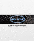 Logo design with metal texture and water drops, caption reads 'Built to Keep You Dry'