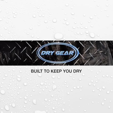 Logo design with metal texture and water drops, caption reads 'Built to Keep You Dry'