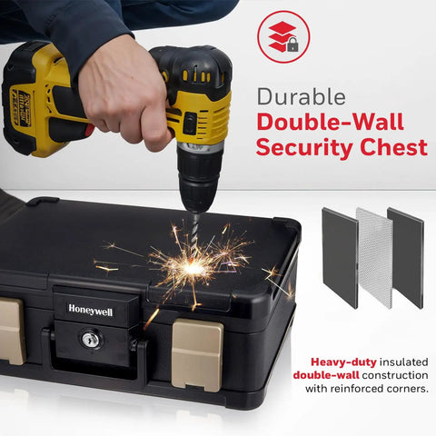 Portable Fire Safe Waterproof Safe Box Chest With Carry Handle 30 Minute UL Fire Rating Medium Capacity 7.3 Liter Black