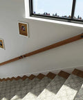 Top Tier Solid Wood Stair Handrail, Non Slip Indoor Hallway Safety Railing With Heavy Duty Iron Brackets And Full Mounting Kit, No Sweat Wall Grip Support Bar For Home Loft Or Senior Living 17 Ft Long, mounted on wall with view of stairs.