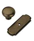 10 Pack 1 1/4 Inch Cabinet Knobs With Matching Backplates Antique Brass Vintage Drawer Pulls with round knob and backplate.