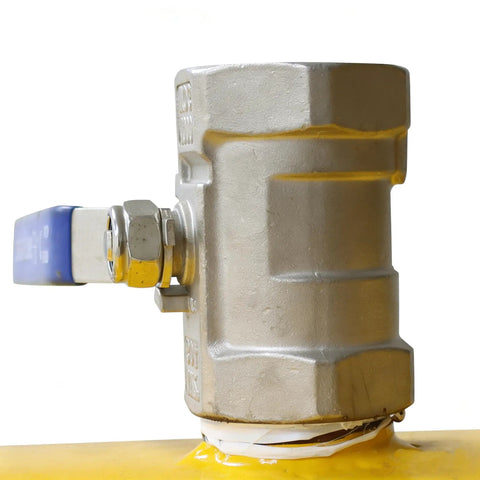 Close-up of valve component on Workhorse Industrial Ball Mill Grinding Machine 220V For Wet Powder Milling, 110Lb Capacity.