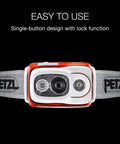 Swift RL Rechargeable Headlamp with Reactive Lighting Technology, 900 Lumens, Blue, front view with single-button design