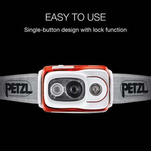 Swift RL Rechargeable Headlamp with Reactive Lighting Technology, 900 Lumens, Blue, front view with single-button design