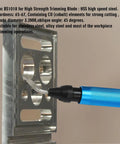 Close-up of 7 Piece Burr Busting Deburring Tool Set With High Grade Swivel Blades And Metal Handle For Deburring Metal Resin PVC Pipes Copper Plastic And 3D Printed Parts Including Hole Internal Chamfer Tool trimming metal block
