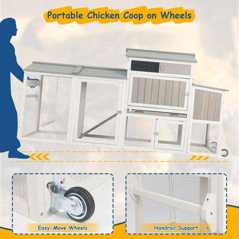 Wooden Chicken Coop on Wheels for Easy Backyard Mobility with Waterproof Roof and Nesting Box, Easy Clean Tray
