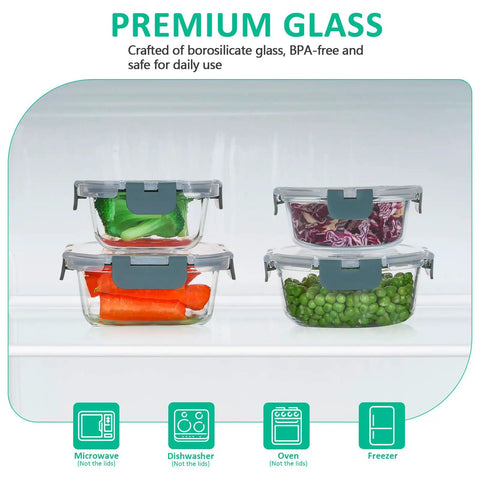 24 Piece Glass Food Storage Set With Airtight Lids BPA Free Freezer Microwave And Oven Safe Includes 12 Glass Containers And 12 Lids