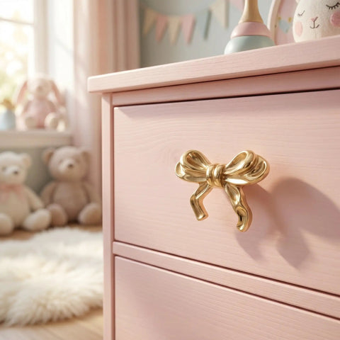 Top Shelf Vintage Bowknot Cabinet Knobs And Metal Drawer Pulls For Furniture Hardware Decorative Rustic Handles on pink dresser.