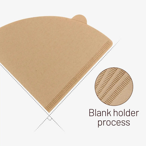 Close-up of Cone Coffee Filters Size 02 Unbleached, 200 Count, 2-4 Cup, Disposable Natural Paper Filters with stitching detail