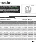 Dimension chart for Undermount Heavy Duty Drawer Slides 20 Inch Full Extension 260 Lb Ball Bearing, concealed bottom mount runner