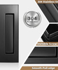 6 Inch Pocket Door Hardware Set Complete 304 Stainless Steel Kit With Pop Out Ring Handle Edge Pull And All Mounting Screws