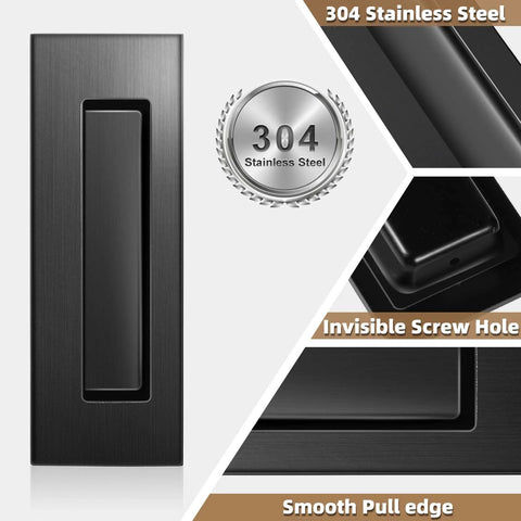 6 Inch Pocket Door Hardware Set Complete 304 Stainless Steel Kit With Pop Out Ring Handle Edge Pull And All Mounting Screws