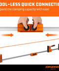 Hands using Parallel Clamp Extender For Cabinet Master Clamps, Beefy Aluminum Connector, 2200 Lb Capacity, Quick Tool Free Lock