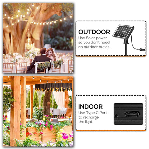 100ft USB Rechargeable Solar String Lights Outdoor Waterproof Shatterproof Hanging Lights For Backyard Patio Garden Cafe And Camping Parties Auto On Off At Night Easy Solar Charging Lit Backyard Glow