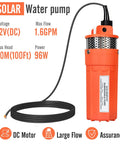 12V DC Submersible Well Water Pump With 10ft Cable, 1.6 GPM Flow, 100ft Max Lift, 96W Deep Well Pump For Irrigation, Solar Compatible