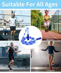 Adjustable Beaded Jump Rope For Fitness, Tangle Free Segmented Rope shown used by elders, women, men, and children
