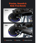 Commercial Grade Portable Electric Pipe Bender Powered By A Snappy 750W Motor And Three Heavy Duty Dies showing before and after bends.