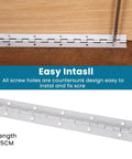 White Stainless Steel 10-Inch Heavy-Duty Piano Hinge Continuous Style With 1.2-Inch Open Width, easy to install, showing screw holes.