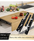 Heavy Duty Side Mounted Ball Bearing Drawer Slides Full Extension Rock Solid Cold Rolled Steel Runners For Hidden Dining Lift Tables Smooth As Butter Glide Cabinet Hardware Pack Of Two 250Mm installed under kitchen countertop with wooden table extension.