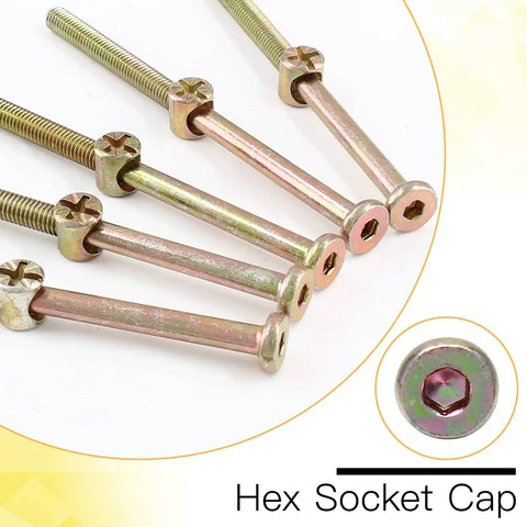 Knockout M6 X 100mm Bunk Bed Bolts With Barrel Nuts Galvanized Carbon Steel Furniture Fasteners For Cribs Tables showing hex socket cap screws.