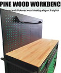 13 Drawer Rolling Tool Cabinet With Wood Workbench And Pegboard Heavy Duty Steel Tool Storage With Lock And Key Includes 348 Piece Pro Grade Tool Set Ideal For Home Garage Or Workshop Organization, showing wood top and pegboard details.