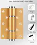 2pc gold invisible self-closing hydraulic cabinet hinges, front view for cabinets and furniture.
