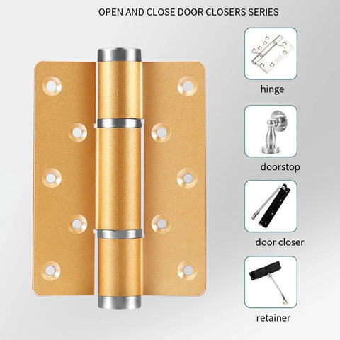 2pc gold invisible self-closing hydraulic cabinet hinges, front view for cabinets and furniture.