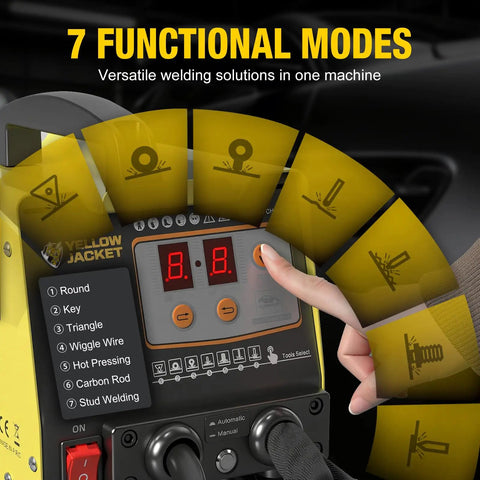 Pro-Grade Stud Welder Dent Repair Kit With 3000W Spot Welder Dent Puller, seven welding modes display showing options, close-up view